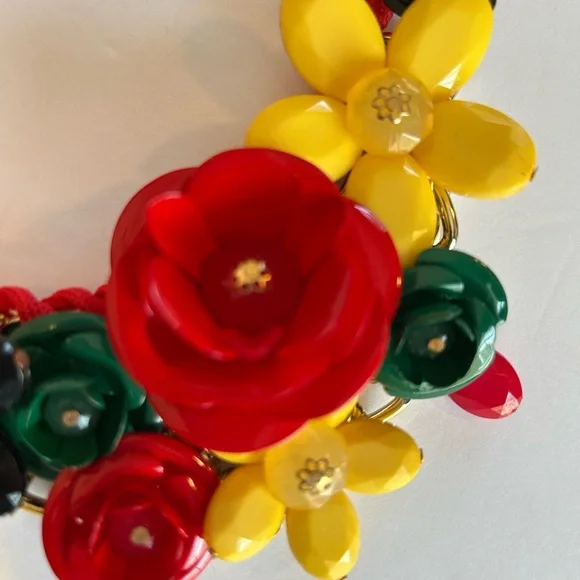 Statement Necklace Floral with Earrings red yellow green - Picture 8 of 11